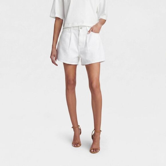 KBB by Kahlana Pants - KBB by KAHLANA Women’s ‘The Pleated Denim Shorts’ - White 14